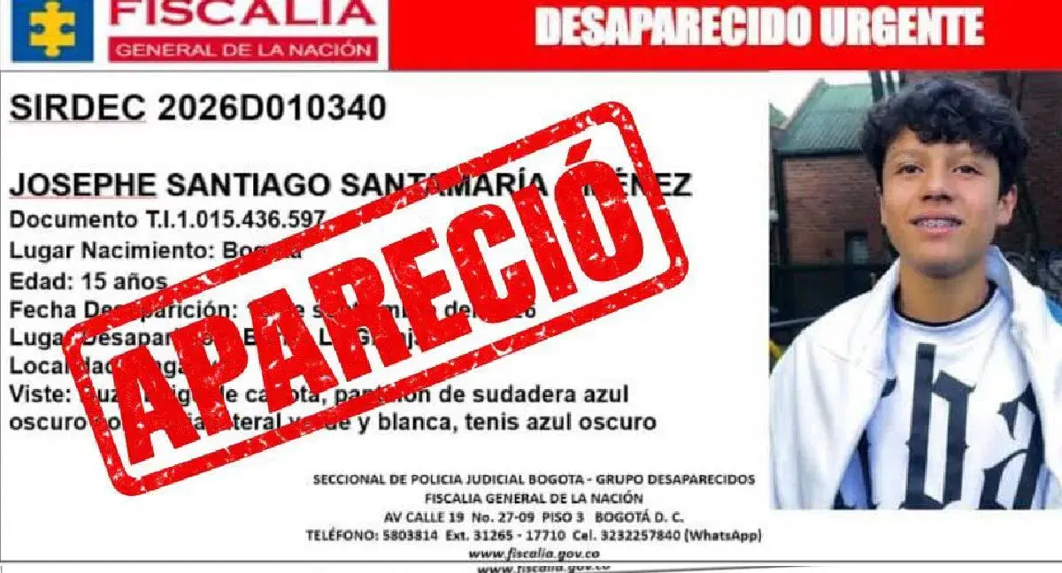 Alivio para su familia: Josephe Santiago, joven de 15 años, fue localizado en Bogotá