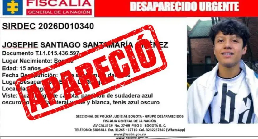 Alivio para su familia: Josephe Santiago, joven de 15 años, fue localizado en Bogotá
