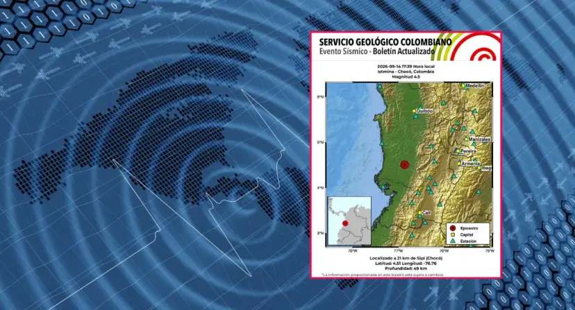 Temblor hoy en Colombia, sismo de magnitud 4,5 con epicentro en Istmina, Chocó. Nuevo temblor de magnitud 4,5 en Istmina, Chocó: con este ya van ocho sismos en un mismo día